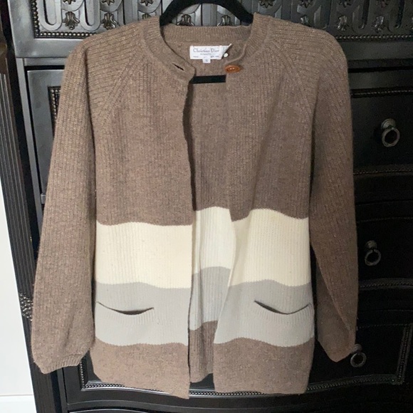 CHRISTIAN DIOR Vintage Beige Gray Cardigan Size S